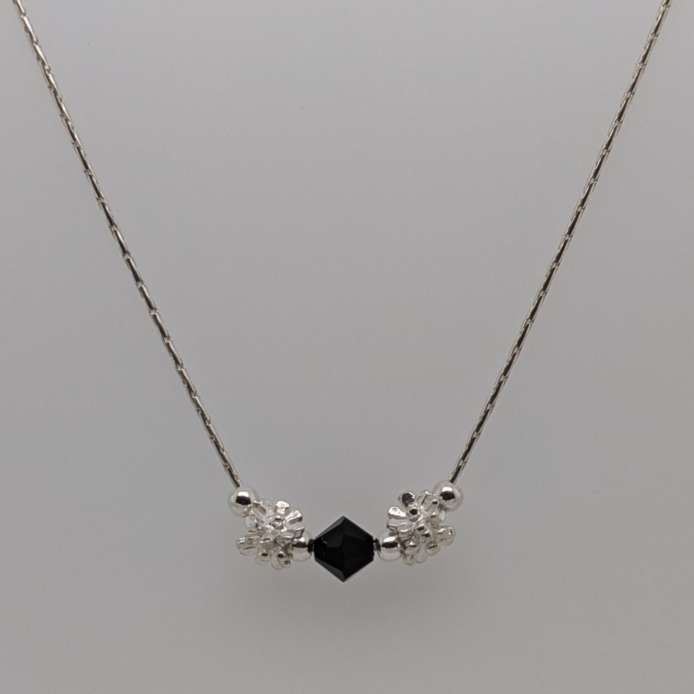 Sterling Silver Hayseed Chain with Silver & Onyx Beads